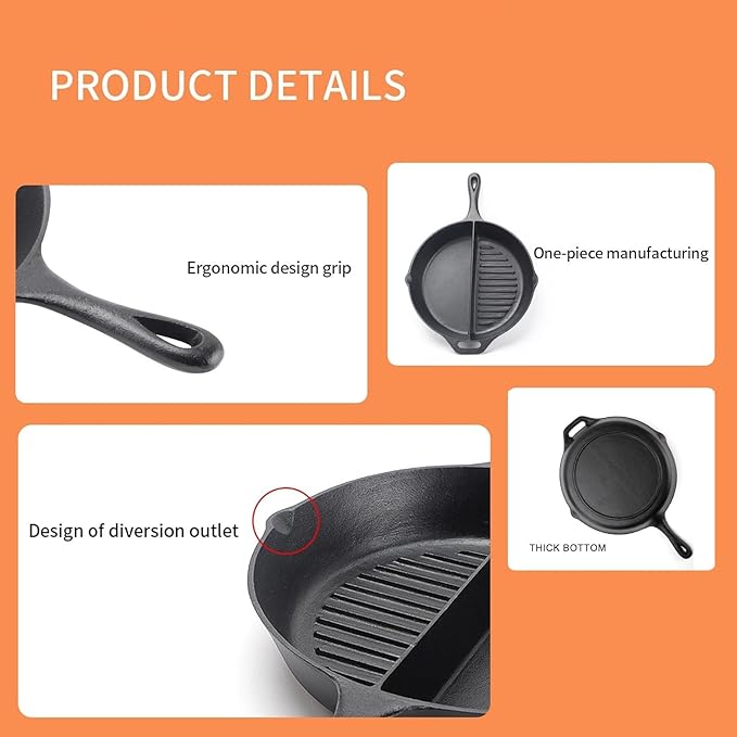 Multi-Purpose Cast Iron Flat & Grooved Cooking Pan(32cm)