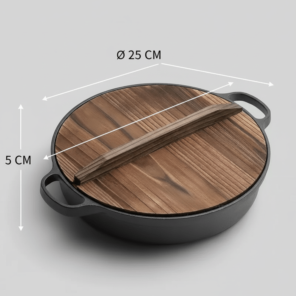 Multi-Purpose Cast Iron Skillet with Lid and Ear Handles (25cm)