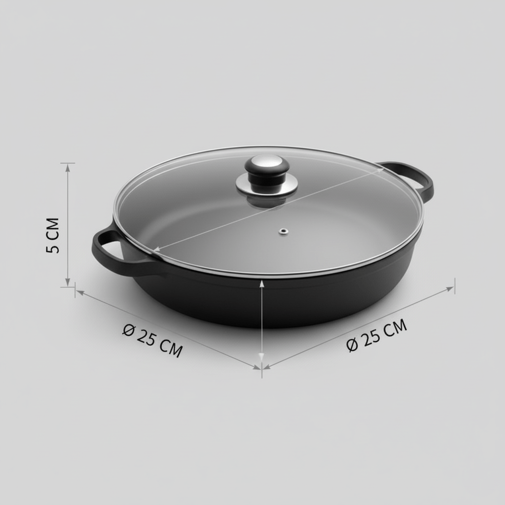 Multi-Purpose Cast Iron Skillet with Lid and Ear Handles (25cm)
