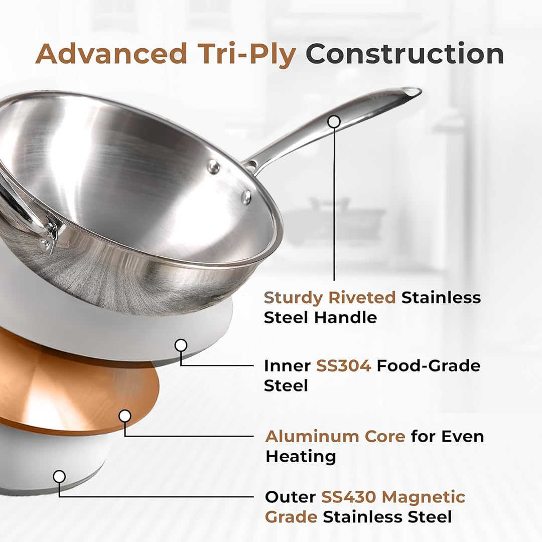 Multi-Purpose Non-Stick Tri-Ply Stainless Steel Wok(26 cm)