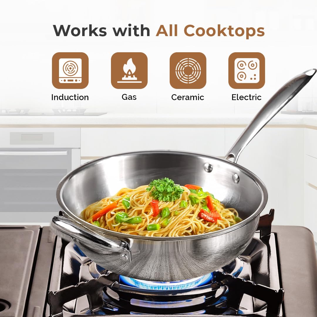 Multi-Purpose Non-Stick Tri-Ply Stainless Steel Wok(26 cm)