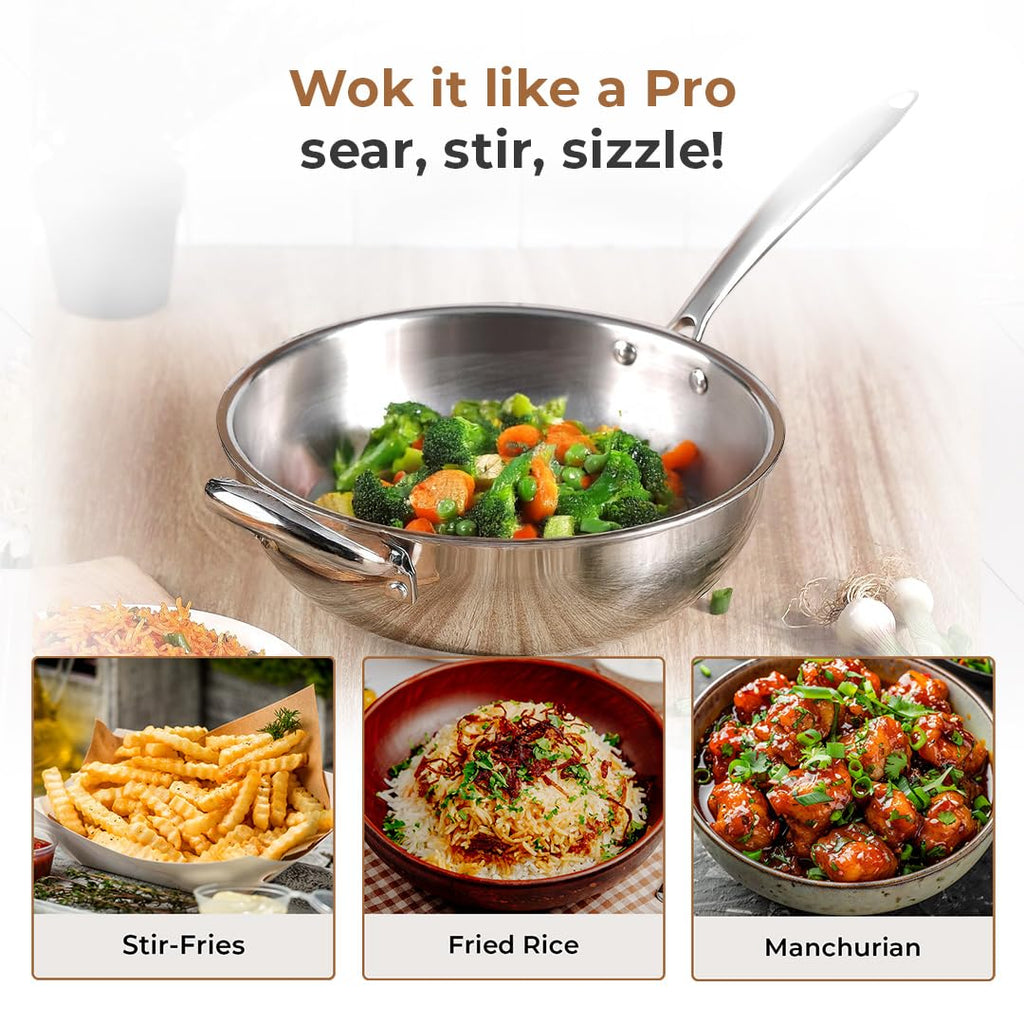 Multi-Purpose Non-Stick Tri-Ply Stainless Steel Wok(26 cm)