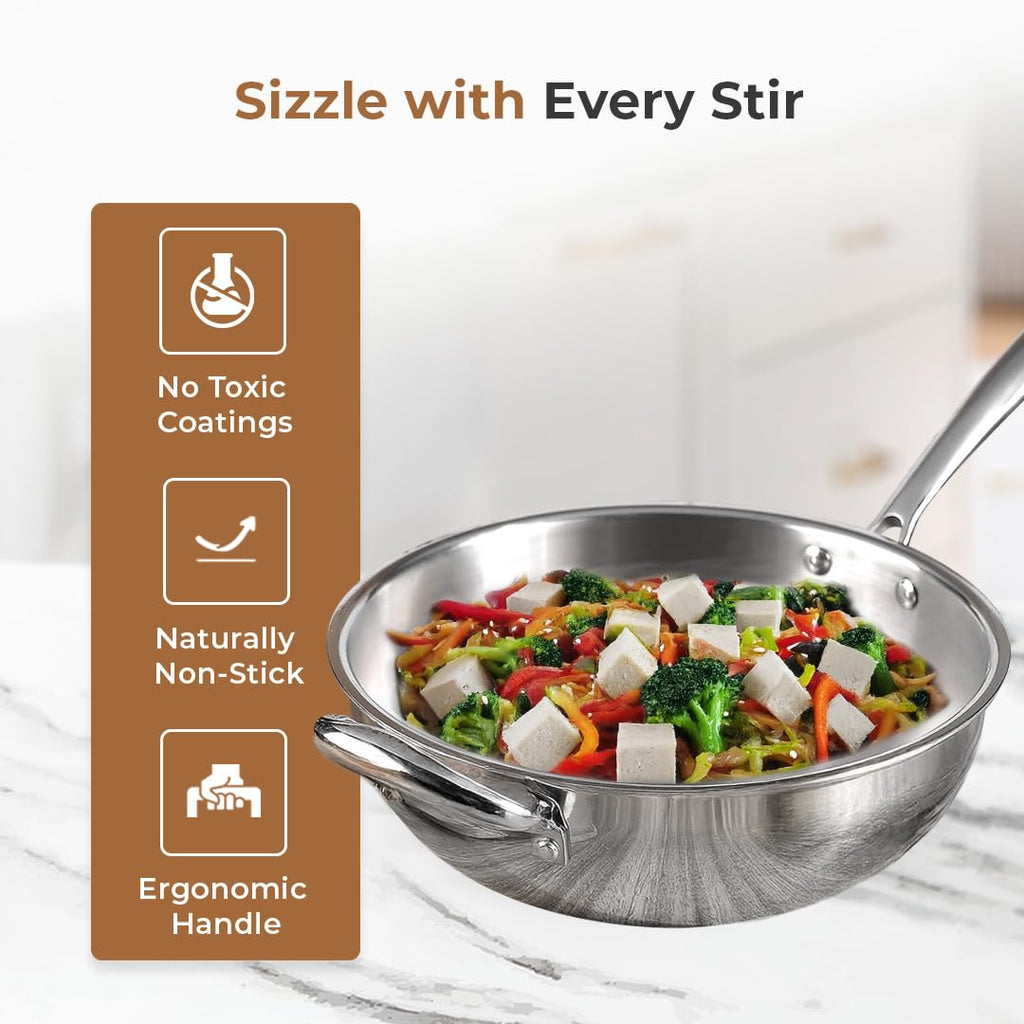 Multi-Purpose Non-Stick Tri-Ply Stainless Steel Wok(26 cm)