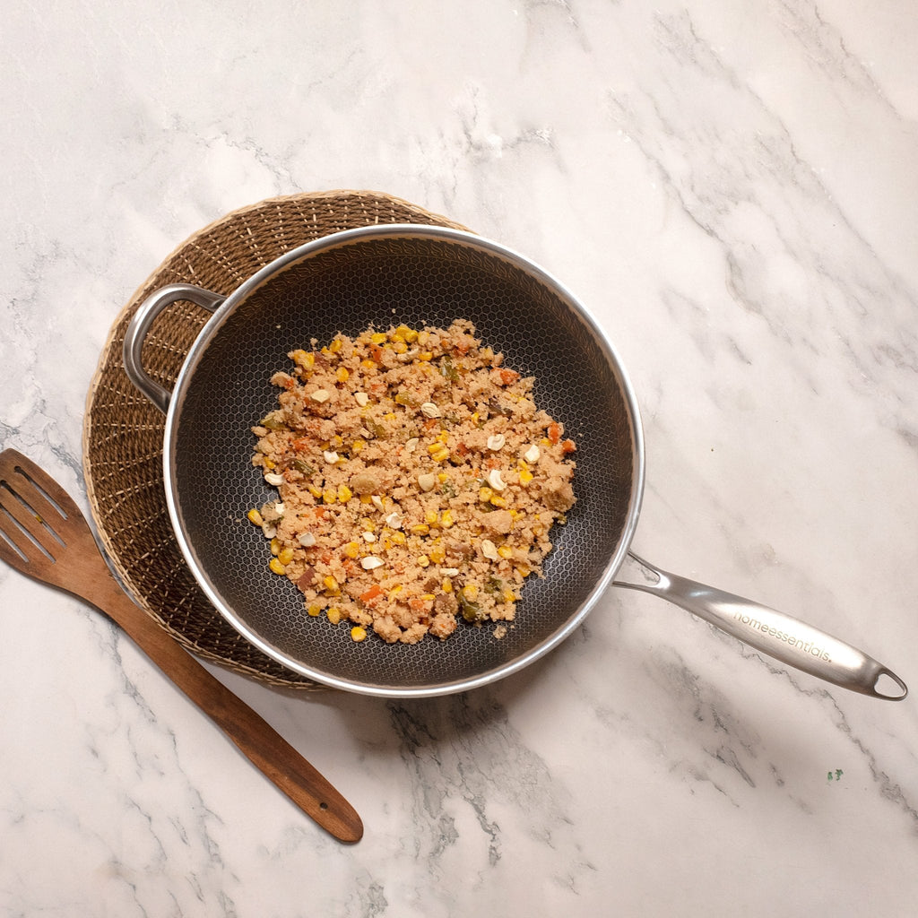 Multi-Purpose Stainless Steel Honeycomb Frying Wok With Lid (32cm)