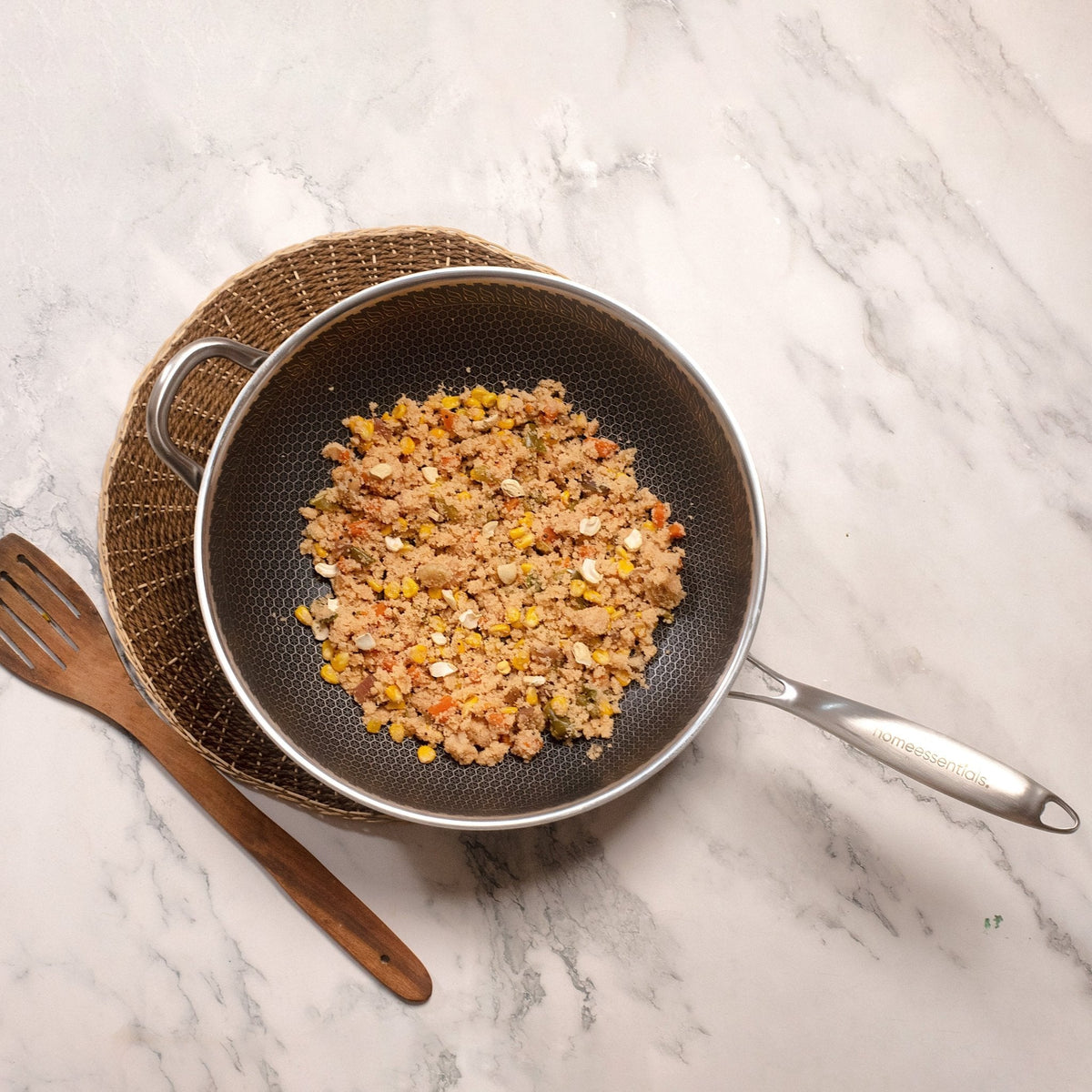 Multi-Purpose Stainless Steel Honeycomb Frying Wok With Lid (32cm)