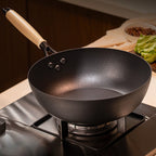 Wrought Iron Deep Frying Pan with Glass Lid