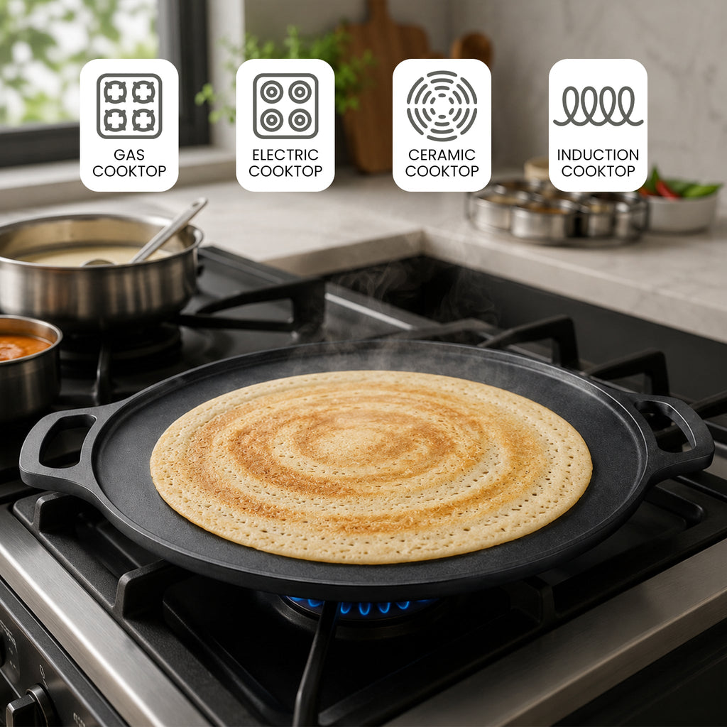 Heavy-Duty Cast Iron Cooking Tawa with Silicone Grip(30cm)