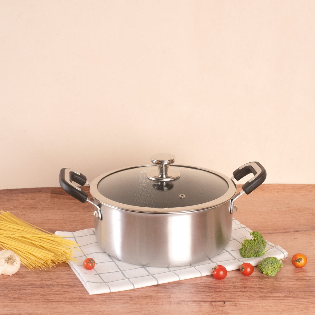 Stainless Steel Honeycomb Deep Cooking Pot With Lid (24cm)