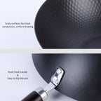 Traditional Uncoated Iron Wok with Wooden Handle & Glass Lid (30cm)