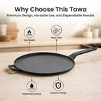 Heavy Duty Cast Iron Long Handle Tawa with Silicone Grip(28cm)