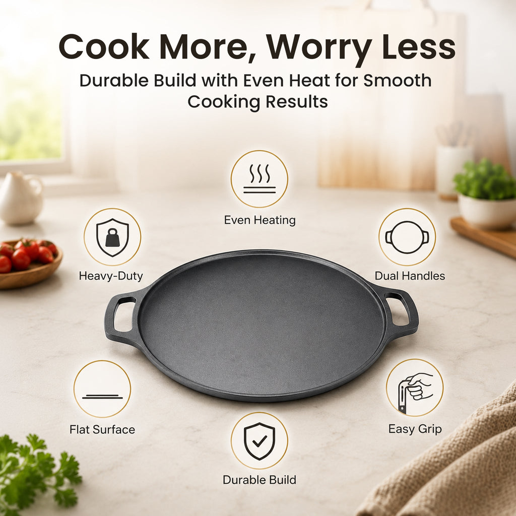 Heavy-Duty Cast Iron Cooking Tawa with Silicone Grip(30cm)