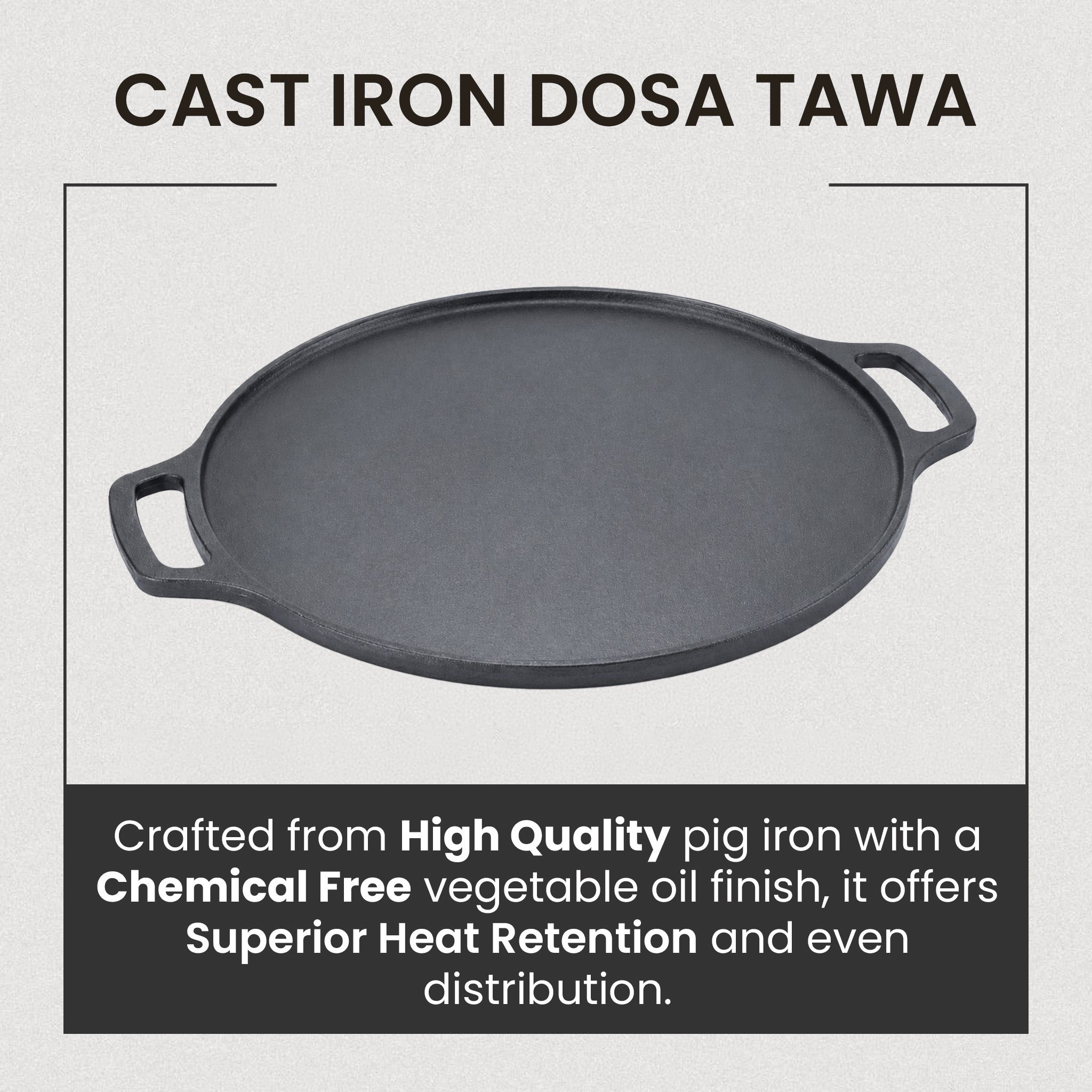 Heavy-Duty Cast Iron Cooking Tawa with Silicone Grip(30cm)