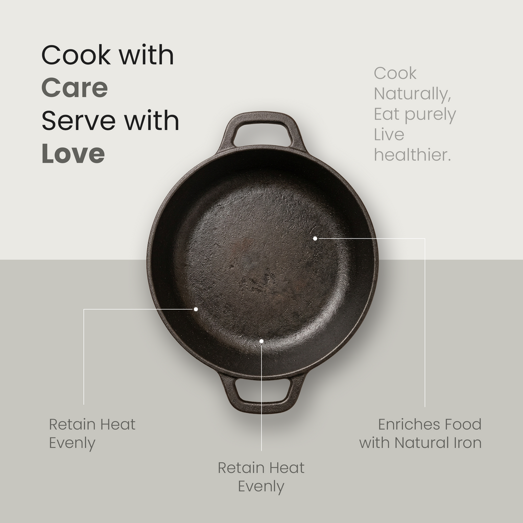 Classic Cast Iron Cooking Kadai with Silicone Grip(24cm)