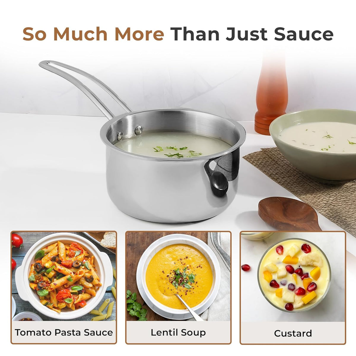 Versatile Tri-Ply Stainless Steel Saucepan with Lid(16cm)