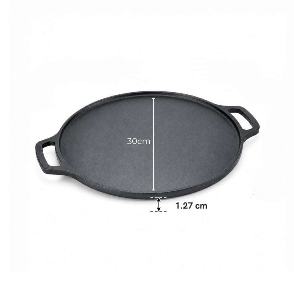 Heavy-Duty Cast Iron Cooking Tawa with Silicone Grip(30cm)