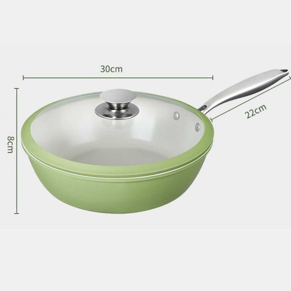 Green Ceramic Nonstick Wok with Glass Lid(30cm)